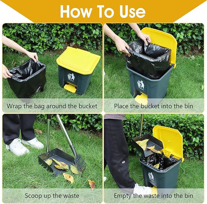Dog Pooper Scooper, 20L Large Dog Poop Trash Can Outside with Removable Inner Bucket, Poop Trash Can for dog Outdoors with 90 Waste Bags, 37inch Long Handle Stainless Metal Tray &amp; Rake
