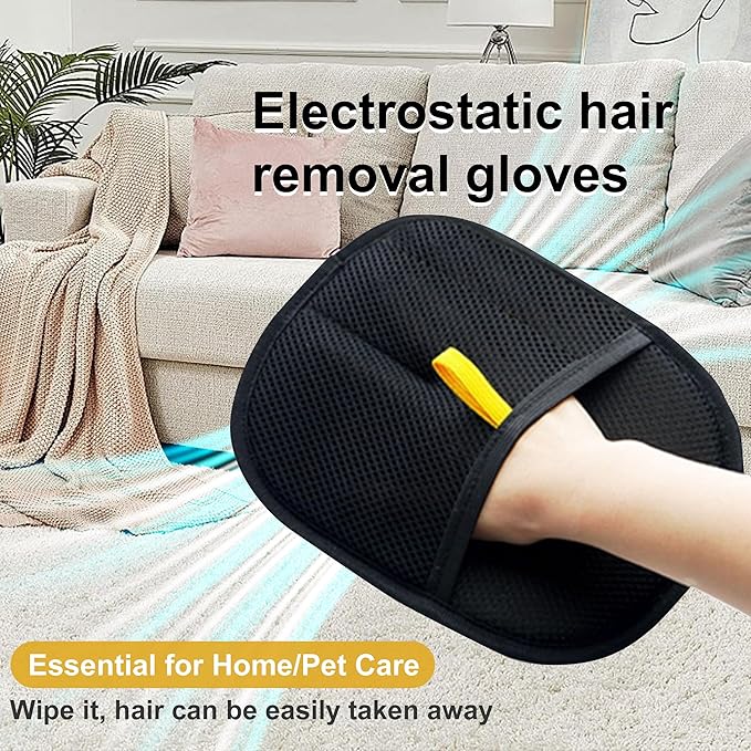 2-Pack Pet Hair Removal Gloves with A Hair/Lint Removal Tool – Remove Cat/Dog Fur from Clothing, Furniture, Car Seats, Bedding &amp; Carpet – Reusable &amp; Washable Lint Hair Remover for Pet Owners