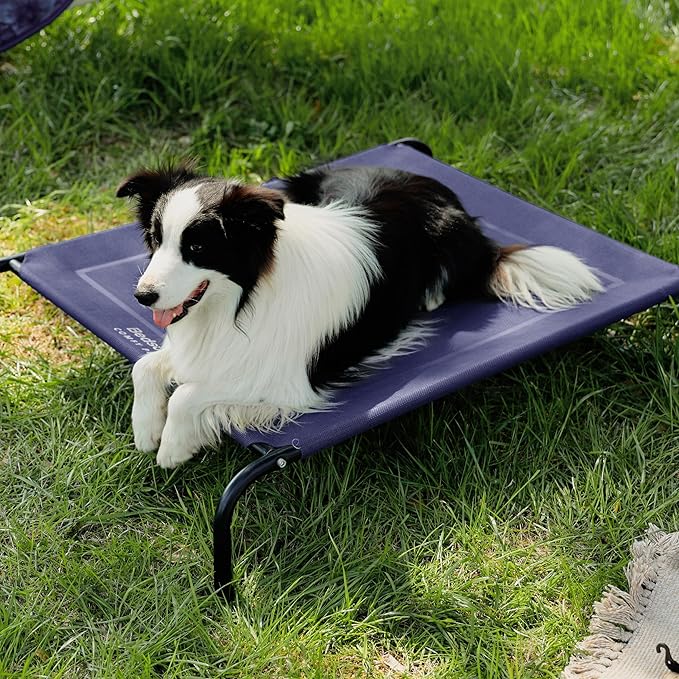 Bedsure Outdoor Elevated Dog Bed Large Sized Dog, Portable Indoor &amp; Outdoor Cooling Raised Cot Pet Hammock Bed with Skid-Resistant Feet, Frame with Breathable Mesh, Deep Sea Blue, 49 inches