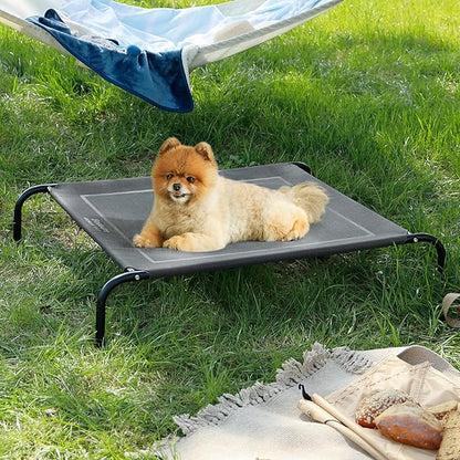 Bedsure Outdoor Elevated Dog Beds for Small Dogs, Portable Indoor &amp; Outdoor Cooling Raised Cot Pet Hammock Bed with Skid-Resistant Feet, Frame with Breathable Mesh, Grey, 35 inches