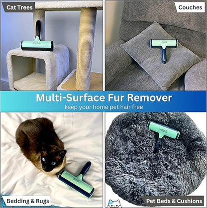 Reusable Pet Hair Remover-Lint Roller for Couch, Furniture, Carpet, Clothing and Bedding, Eco-Friendly Cat and Dog Hair Remover, Portable Pet Hair Removal Tool in Mint Green