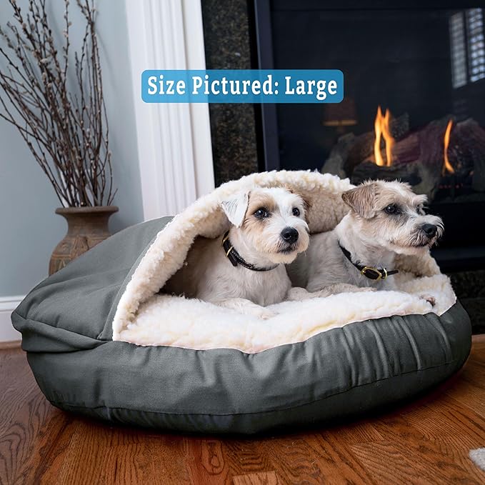Snoozer Luxury Cozy Cave Dog Bed - Indoor Dog Bed with Cover Cave, Covered Calming Burrow for Medium &amp; Large Sized Pets with Blanket Attached, Enclosed, Washable - XL, Anthracite