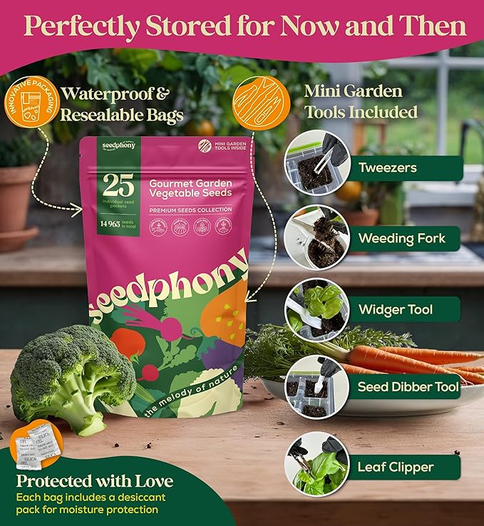 25 Gourmet Garden Vegetable Seeds Variety Pack - 14,965+ Non-GMO Heirloom Vegetables Seeds for Planting Indoor&amp;Outdoor Home Garden Seeds - Gardening Seed Packets for Planting Vegetable Seeds