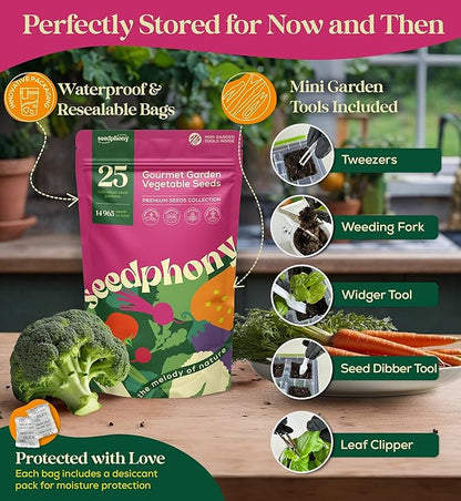 25 Gourmet Garden Vegetable Seeds Variety Pack - 14,965+ Non-GMO Heirloom Vegetables Seeds for Planting Indoor&amp;Outdoor Home Garden Seeds - Gardening Seed Packets for Planting Vegetable Seeds