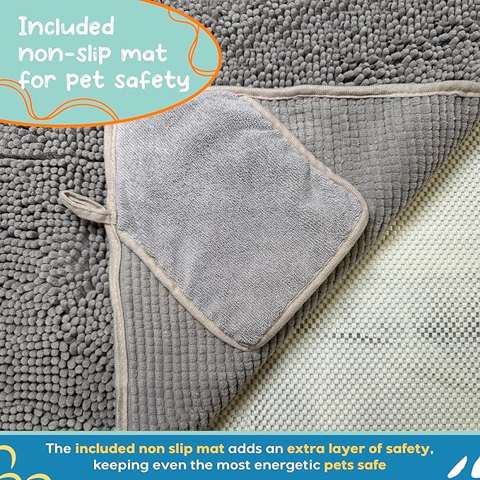 Pet 2-in-1 Dog Towel &amp; Mat – Transforms from Drying to Bath Mat, Ultra Soft, Absorbent &amp; Quick-Drying, Machine Washable Dog Towels with Detachable Non-Slip Mat and Hand Pockets (Medium)