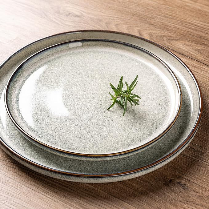 GBHOME Ceramic Dinnerware Sets for 6, 18 Pieces Stoneware Plates and Bowls Sets, Reactive Glaze Dishes -Scratch Resistant, Dishwasher&amp;Microwave Safe, Green Wheat