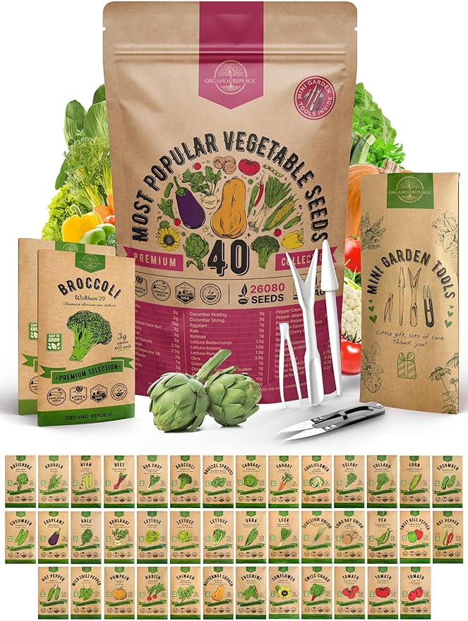 Organo Republic 40 Vegetable Seeds Variety Pack - 26000 Non GMO Heirloom Seeds for Planting Vegetables &amp; Fruits in Bulk Individual Seed Packets, Home Garden Seeds for Hydroponic, Indoor &amp; Outdoors