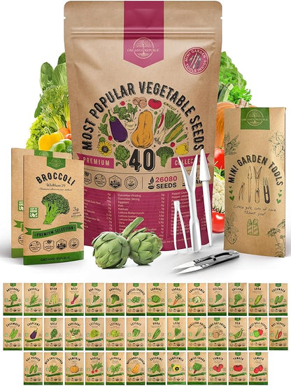 Organo Republic 40 Vegetable Seeds Variety Pack - 26000 Non GMO Heirloom Seeds for Planting Vegetables &amp; Fruits in Bulk Individual Seed Packets, Home Garden Seeds for Hydroponic, Indoor &amp; Outdoors