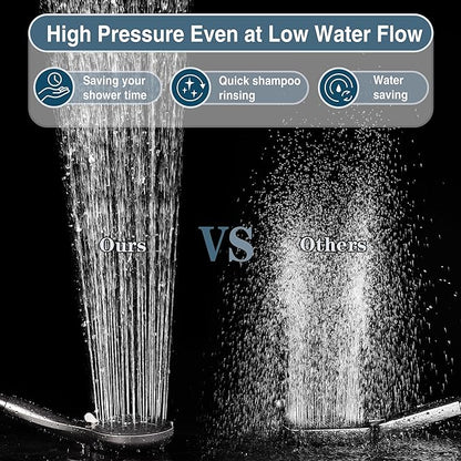 BRIGHT SHOWERS High Pressure Shower Head with Handheld, 9 Spray Settings Showerhead Built in Power Wash to Clean Tub and Pets, Extra Long 69" Hose, Adjustable Bracket, Brushed Nickel