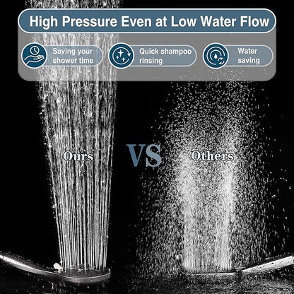 BRIGHT SHOWERS High Pressure Shower Head with Handheld, 9 Spray Settings Showerhead Built in Power Wash to Clean Tub and Pets, Extra Long 69" Hose, Adjustable Bracket, Brushed Nickel