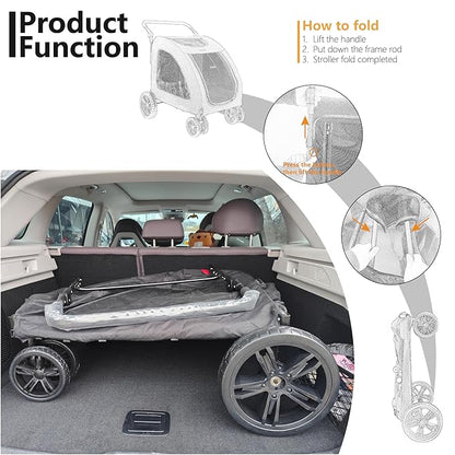 Extra Large Dog Stroller for Medium &amp; Large Pets - Foldable Design, Adjustable Handle, Up to 130 lbs(Black)