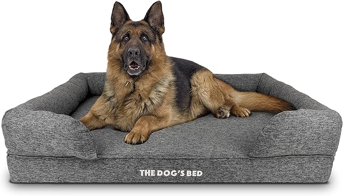 The Dog’s Bed, XL Grey Poly-Linen 43.5x34, Memory Foam, Pain Relief: Arthritis, Hip &amp; Elbow Dysplasia, Post Surgery, Lameness, Supportive, Calming, Waterproof Washable Cover, Veterinary Approved