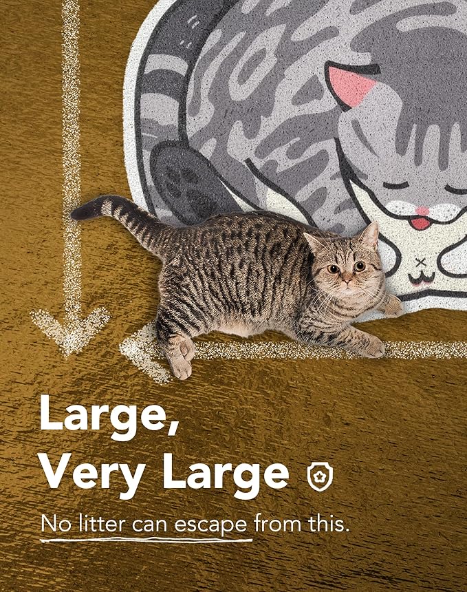 Lukamoo® Cute Cat Litter Mat (30’’x20’’), Large/L, for Kitty Litter &amp; Cute Cat Litter Box, Litter Trapping Mat (Grey Tabby)