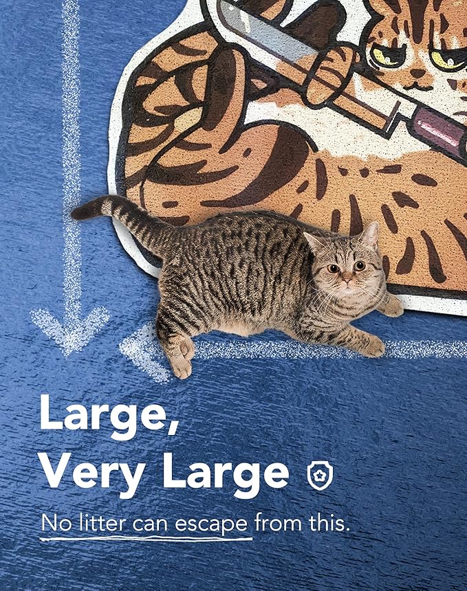 Lukamoo® Cute Cat Litter Mat (30’’x20’’), Large/L, for Kitty Litter &amp; Cute Cat Litter Box, Litter Trapping Mat (Brown Tabby)