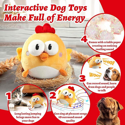 Interactive Dog Toys, Squeaky Moving Ball Toy with Jumping &amp; Music Modes, Rechargeable Plush Chew Toys for Small/Medium/Large Dogs to Keep Puppy Busy Pet Toys (Chick)