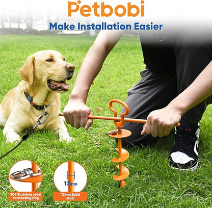 Petbobi Heavy Duty Dog Tie Out Cable and Stake - 40FT Steel Wire Dog Leads for Large Dogs Up to 300lbs, Anti Rust Spiral Stake with Strong Leash &amp; 360° Swivel Hooks - Ideal for Yard, Outdoor &amp; Camping