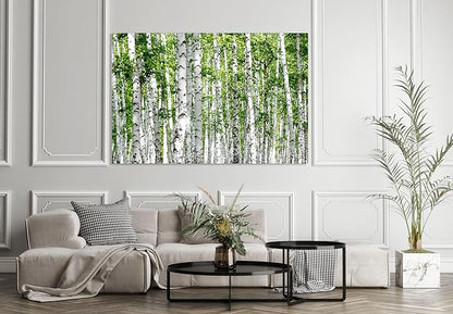 Nature Wall Art Prints - Ocean Forest Mountain Lake Canvas Landscapes - Small to Extra Large Living Room Bedroom Kitchen Bathroom Décor (Green Brich Trees, 31L" x 47W")