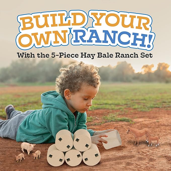 Big Country Toys 5-Piece Hay Bale Set - Toy Hay Bales for Farm Animal Toys for 3 Year Old Boys &amp; Girls