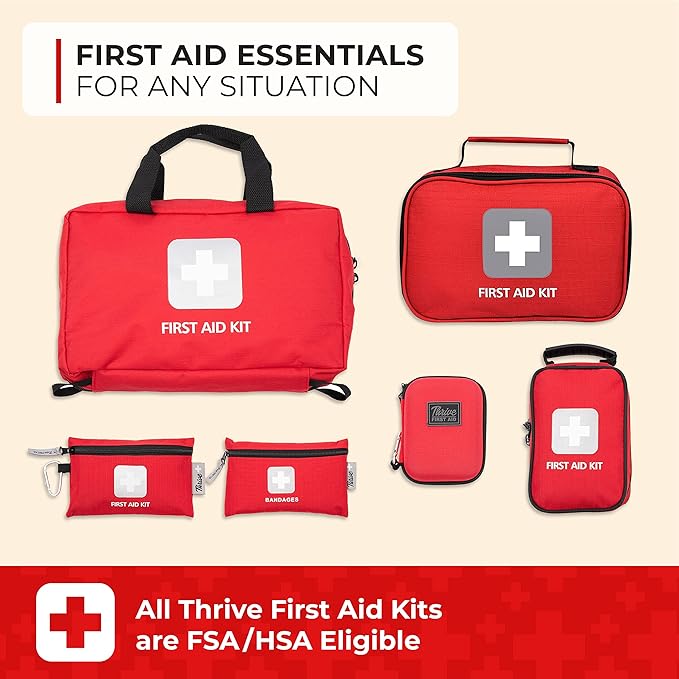 Thrive Mini Emergency Kit &amp; First Aid Pouch - College Dorm Sick Kit - 66 Piece Set - Waterproof Rip-Stop Nylon Pouch with Multi-Size Bandages, Wipes &amp; Safety Pins