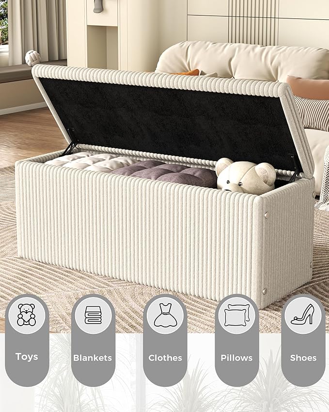 SUN TIME 42" Foldable Velvet Ottoman Bench with Storage，Large Capacity End of Bed Chest, Soft Cushion Seat, Toy &amp; Blanket Organizer, Footrest for Bedroom, Living Room, Entryway, Apartment