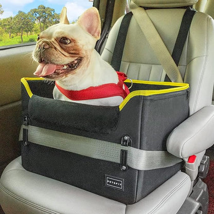 PETSFIT Small Dog Car Seat, Patent Safety Buckles Car Seat for Dogs, Puppy Car Seat with Safety Belt, Suitable for Small Pets Up to 25lbs (Black)