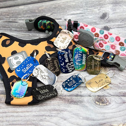 Personalized Dog Tag with 5 Lines of Custom Deep Engraved Durable Stainless Steel Pet ID Name Tag Designer Regular Size Rectangle