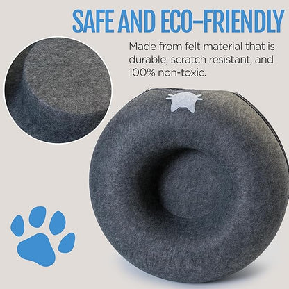 Meow Mansion Large Cat Cave Donut - Cat Tunnel; up to 30lbs - 3 Toy Balls &amp; Hanging Ball Included - Scratch Resistant, Detachable and Cleanable Cat Donut Bed