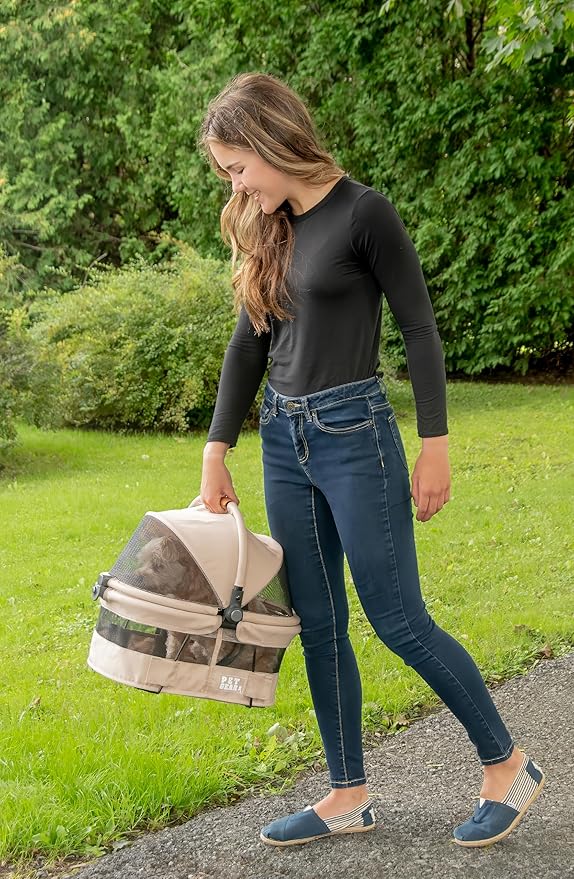 Pet Gear No-Zip View 360 Ultra Lite Pet Safety Carrier &amp; Car Seat for Small Dogs &amp; Cats Push Button Entry, 15", Sand,View 360 Ultra Light 15-inch,Sand