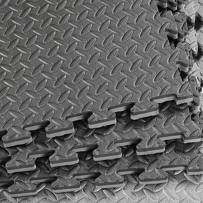 Xspec 1" Extra Thick 48 sq ft Reversible EVA Gym Foam Floor Mat Tiles (24" x 24"), Steel Pattern, 12 pcs, Black &amp; Grey