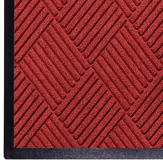 WaterHog Diamond | Commercial-Grade Entrance Mat with Rubber Border – Indoor/Outdoor, Quick Drying, Stain Resistant Door Mat (Solid Red, 3&