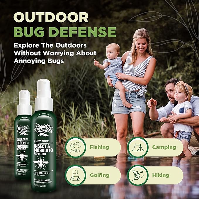 Deet-Free Insect &amp; Mosquito Repellent 8oz – Nice Smelling Insect Repellent with Lemongrass Oil Safe for Pets and Kids – Bug Spray Against Mosquitoes, Gnats, Black Flies, No-See-ums, and Other Insect