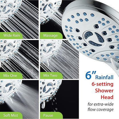 Hotel Spa AquaCare As-Seen-On-TV High Pressure Handheld/Rain 50-mode 3-way Shower Head Combo with Adjustable Arm - Anti-clog Nozzles, Tub &amp; Pet Power Wash, 6 ft. Hose, All Chrome Finish