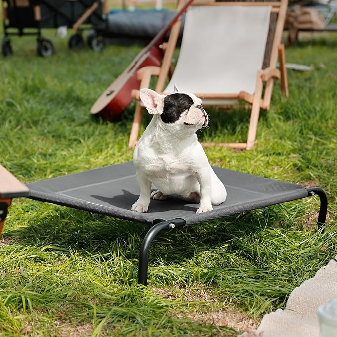 Bedsure Outdoor Elevated Dog Bed Medium Size Dog, Portable Indoor &amp; Outdoor Cooling Raised Cot Pet Hammock Bed with Skid-Resistant Feet, Frame with Breathable Mesh, Grey, 43 inches