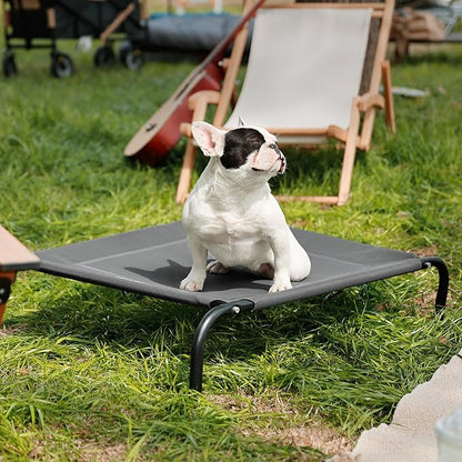 Bedsure Outdoor Elevated Dog Bed Medium Size Dog, Portable Indoor &amp; Outdoor Cooling Raised Cot Pet Hammock Bed with Skid-Resistant Feet, Frame with Breathable Mesh, Grey, 43 inches