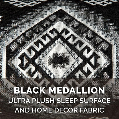Furhaven Orthopedic Dog Bed for Large/Medium Dogs w/ Removable Bolsters &amp; Washable Cover, For Dogs Up to 55 lbs - Plush &amp; Southwest Kilim Woven Decor Sofa - Black Medallion, Large