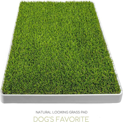 Dog Grass Pad with Tray, Dog Litter Box, Porch Potty for Puppy Pee Training, Indoor Portable Fake Grass Pee Pad System, Artificial Grass + Pee Pad Holder