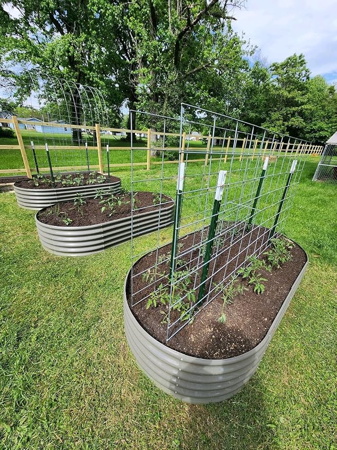 A ANLEOLIFE 8X4X1.5 ft Galvanized Raised Garden Beds Outdoor, Oval Large Metal Planter Box for Planting Vegetables Flowers Herb, Anti-Rust &amp; Easy-Setup, Quartz Grey