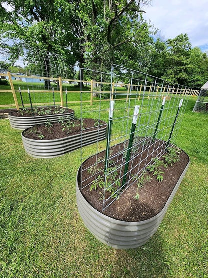 A ANLEOLIFE 8X4X1.5 ft Galvanized Raised Garden Beds Outdoor, Oval Large Metal Planter Box for Planting Vegetables Flowers Herb, Anti-Rust &amp; Easy-Setup, Quartz Grey