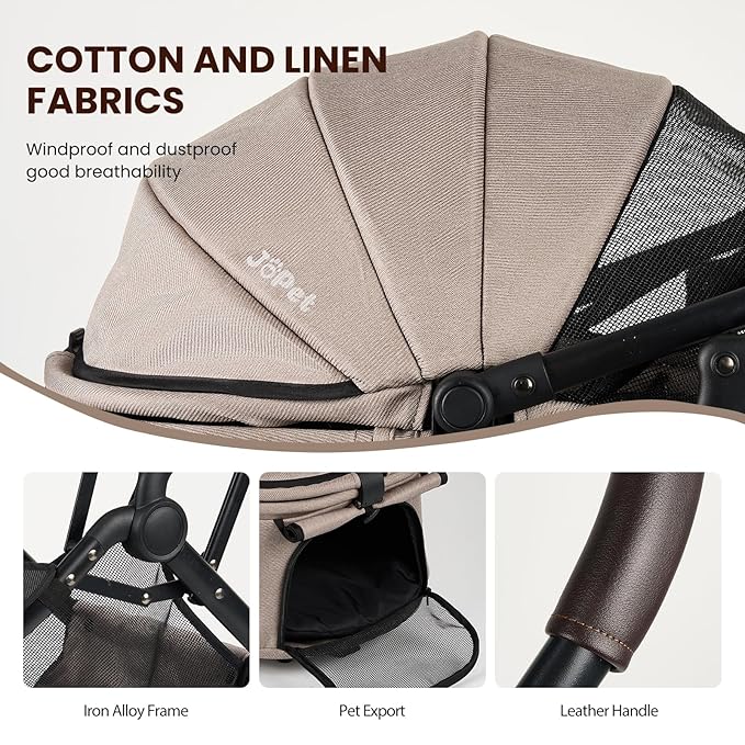 Pet Stroller, Small to Medium Dogs &amp; Cats, Foldable, One-Hand Fold, Detachable Carrier, Latte Color