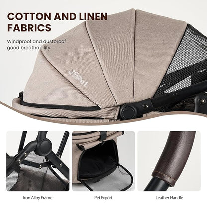Pet Stroller, Small to Medium Dogs &amp; Cats, Foldable, One-Hand Fold, Detachable Carrier, Latte Color