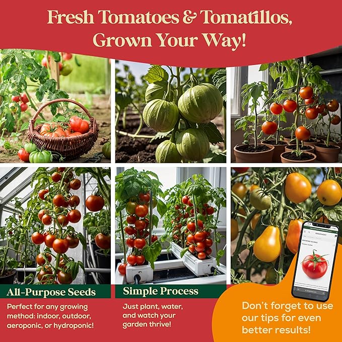 14 Tomatillo &amp; Tomato Seeds for Planting Variety Pack - 990+ Non-GMO Heirloom Vegetable Seeds for Growing Tomato Indoor &amp; Outdoor: Cape Gooseberry, Cherry, Flame, Roma, Beefsteak Tomatoes