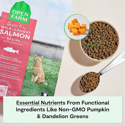 Open Farm, Grain Free Dry Cat Food, High-Protein Kibble for a Complete &amp; Balanced Diet, Non-GMO Fruits &amp; Vegetables, Prebiotic Fibers to Support Digestion, Wild-Caught Salmon Recipe, 4lb Bag