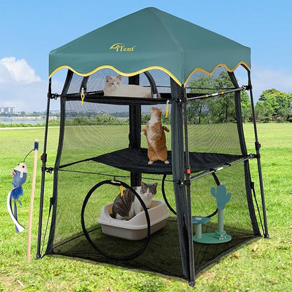 Extra Large Catio Outdoor Cat Enclosure,3 Tier Cat Tower Tent Weatherproof &amp; Sunproof with 3 Doors, Foladable and Portable for Patio, Deck,Camping, Indoor &amp; Outdoor(Patented)-Wave Shade