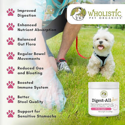 Wholistic Pet Organics Probiotics for Dogs with Digestive Enzymes &amp; Prebiotic Fiber - 2 Oz - Daily Cat &amp; Dog Probiotics for Digestive Health, Anti Diarrhea &amp; Gut Support - Natural Powder Supplement