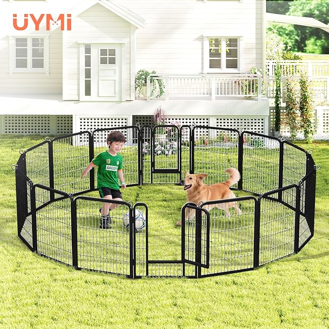 32 Inch Dog Playpen - 16 Panels Metal Pet Exercise Pen for Small-Medium Dogs, Indoor/Outdoor Dog Fence for Yard, Garden, Camping &amp; RV Travel