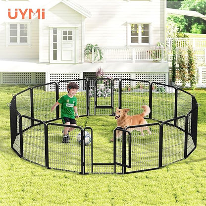 32 Inch Dog Playpen - 16 Panels Metal Pet Exercise Pen for Small-Medium Dogs, Indoor/Outdoor Dog Fence for Yard, Garden, Camping &amp; RV Travel