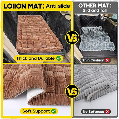 Dog Car Bed Mat, Non-Slip Backseat Extender Pet Blanket, Plaid Dog Bed for Trucks, Sedans &amp; Large SUVs, Chew-Resistant Travel Pad for Dogs, Easy Clean &amp; Scratch-Proof &amp; Comfort（56"x28.7" Brown
