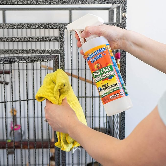 Absolutely Clean Amazing Bird Cage Cleaner and Deodorizer - Just Spray/Wipe - Safely &amp; Easily Removes Bird Messes Quickly and Easily - Made in The US - Fragrance Free - 16oz (Pack of 2)