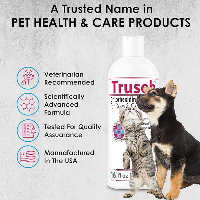 Truseb Topical Ketoconazole and Chlorhexidine Shampoo for Dogs, Cats &amp; Horses with Aloe Vera and Conditioner(USA) (Ketoconazole &amp; Chlorhexidine Shampoo, 16 oz)