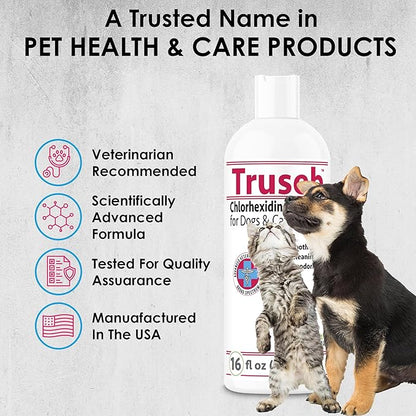 Truseb Topical Ketoconazole and Chlorhexidine Shampoo for Dogs, Cats &amp; Horses with Aloe Vera and Conditioner(USA) (Ketoconazole &amp; Chlorhexidine Shampoo, 16 oz)